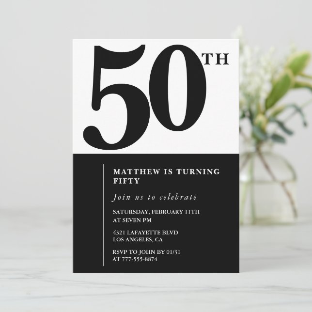 Chic Enkel  för inbjudningar till elegant 50-årsda (Stående Fram)