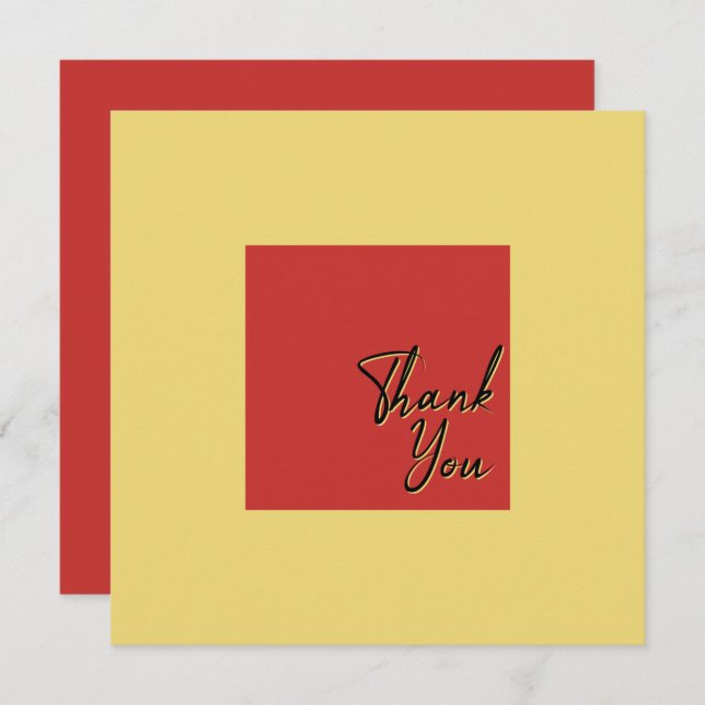 Chic Enkel fyrkantig Guld-röd och svart text Tack Kort (Fram/baksida)