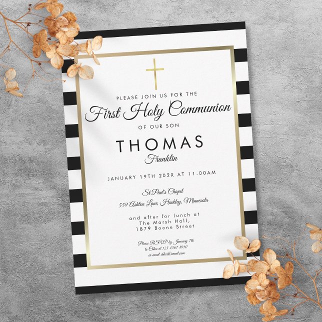 Chic Enkel Guld Kors Första Nattvarden Inbjudningar (Chic Simple Gold Cross First Holy Communion Invitation)