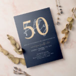 Chic enkel minimalistisk blått Guld 50:e födelseda Inbjudningar<br><div class="desc">Chic - enkel,  minimalistisk,  blått Guld 50:e födelsedagsinbjudan</div>