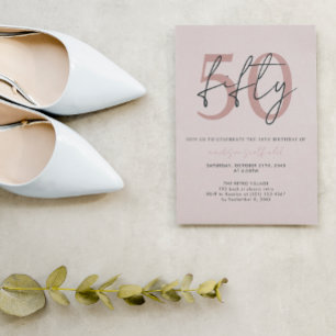 Chic Enkel minimalistisk Ro-Rosa 50:e födelsedagen Inbjudningar