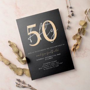 Chic Enkel Minimalistisk Svart Guld 50-årsdag Inbjudningar