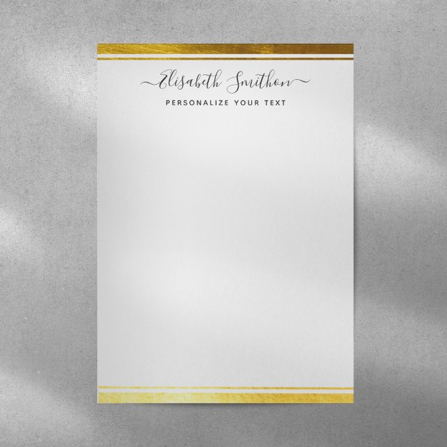 Chic Enkel minimalt svartvit Guld-papper Brevhuvud (Skapare uppladdad)