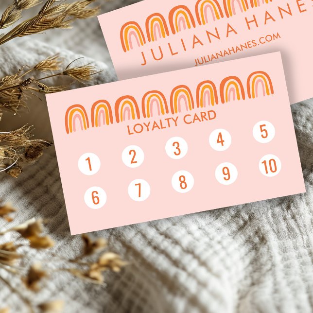 Chic Enkel Rosa Orange Rainbows 10 Lojalitetskort (Chic Simple Pink Orange Rainbows 10 Loyalty Card Business Card Modern Elegant Cute Feminine
)