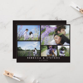 Chic Enkelt 5 Photo Collage Black White Bröllop Inbjudningar