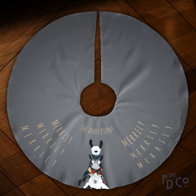 Chic enkelt Grått | Funny Winter Llama Sheep Donke Julgransmatta Borstad Polyester (Skapare uppladdad)