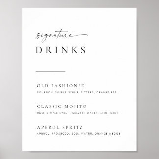 Chic + Enkelt skript Bröllop Namnteckning Drinks-t Poster