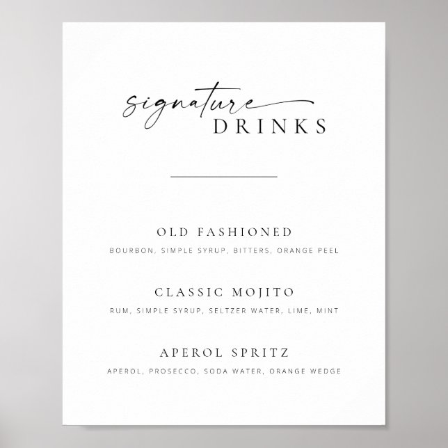 Chic + Enkelt skript Bröllop Namnteckning Drinks-t Poster (Framsidan)