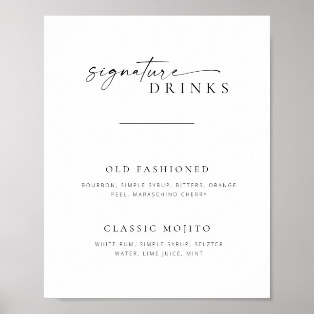 Chic + Enkelt skript Bröllop Namnteckning Drinks-t Poster (Framsidan)