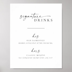 Chic + Enkelt skript Bröllop Namnteckning Drinks-t Poster