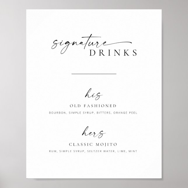 Chic + Enkelt skript Bröllop Namnteckning Drinks-t Poster (Framsidan)