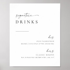 Chic + Enkelt skript Bröllop Namnteckning Drinks-t Poster