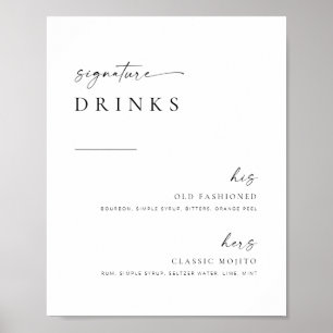 Chic + Enkelt skript Bröllop Namnteckning Drinks-t Poster