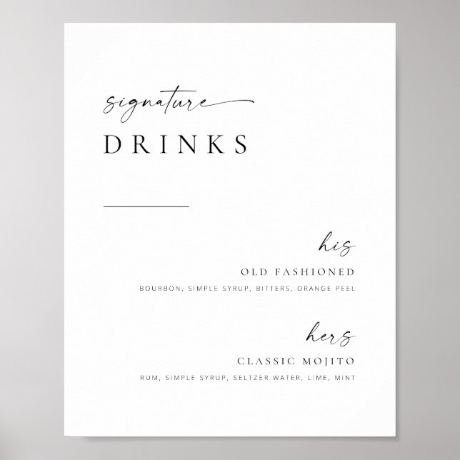 Chic + Enkelt skript Bröllop Namnteckning Drinks-t Poster (Framsidan)