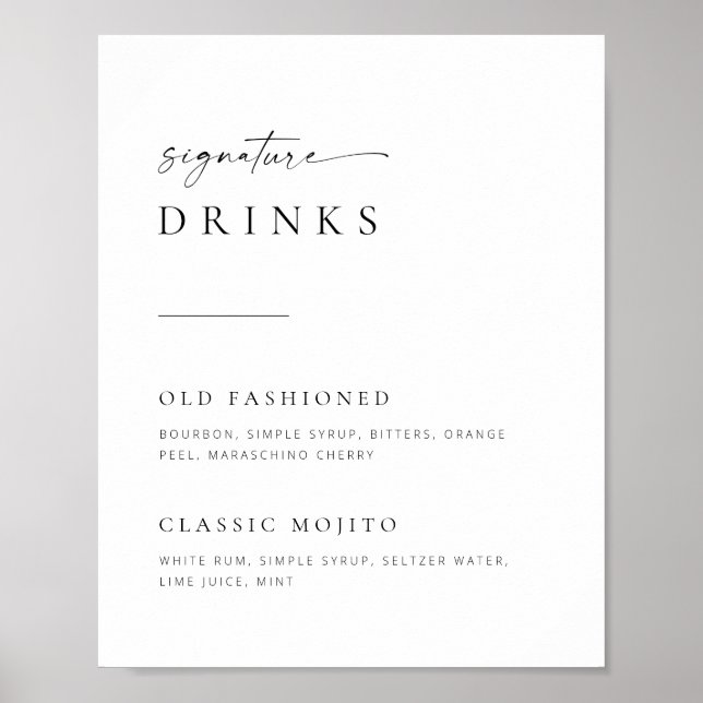 Chic + Enkelt skript Bröllop Namnteckning Drinks-t Poster (Framsidan)