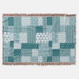 Chic Ethnic Faux Patchwork Mönster, Teal and White Filt