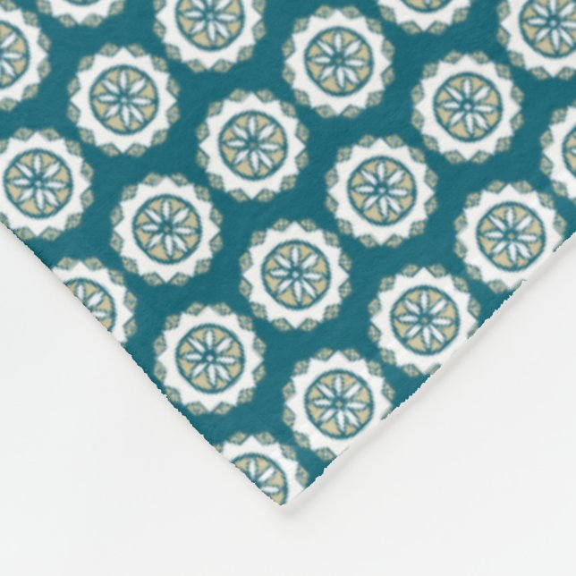 Chic Ethnic Faux Patchwork Mönster, Teal and White Fleecefilt (Hörn)