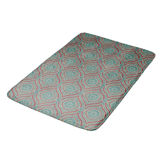 Chic Ethnic Ogee Mönster i Maroon, Teal och Beige Badrumsmatta (Vinklad)