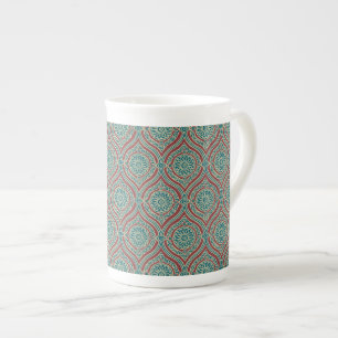 Chic Ethnic Ogee Mönster i Maroon, Teal och Beige Benporslin Mugg