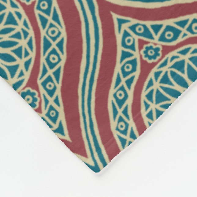 Chic Ethnic Ogee Mönster i Maroon, Teal och Beige Fleecefilt (Hörn)