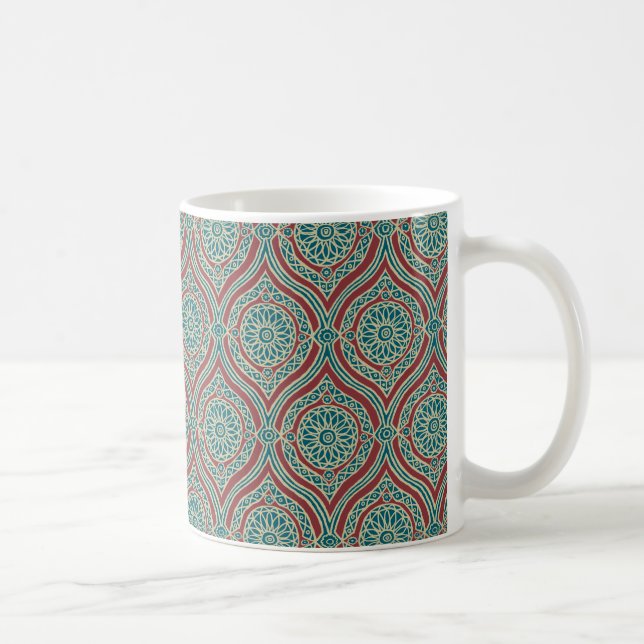 Chic Ethnic Ogee Mönster i Maroon, Teal och Beige Kaffemugg (Höger)