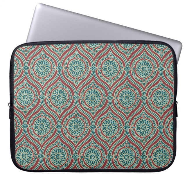 Chic Ethnic Ogee Mönster i Maroon, Teal och Beige Laptop Sleeve (Framsidan)