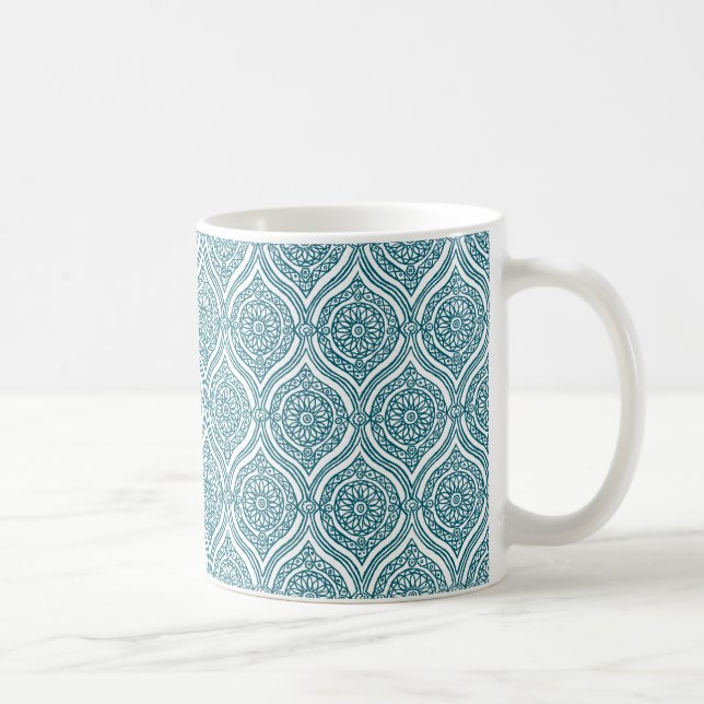 Chic Ethnic Ogee Mönster i Teal on White Kaffemugg (Höger)
