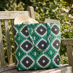 Chic Etniska Grönten Black & White Geometric Mönst Tyg