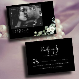 Chic Eucalyptus Black & White Minimalist Photo OSA Kort