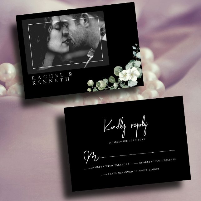 Chic Eucalyptus Black & White Minimalist Photo OSA Kort (Skapare uppladdad)