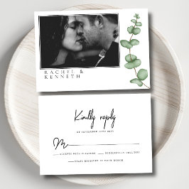 Chic Eucalyptus Black & White Minimalist Photo OSA Kort