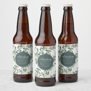 Chic Eucalyptus Bröllop Ölflaska Etikett