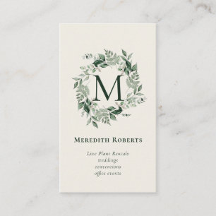 Chic Eucalyptus Fern Monogram kramper Ecru Visitkort