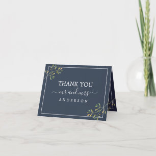 Chic Eucalyptus Foliage Navy Blue Bröllop Photo Tack Kort