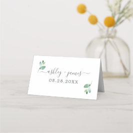 Chic Eucalyptus Foliage White Personligt bröllp Placeringskort