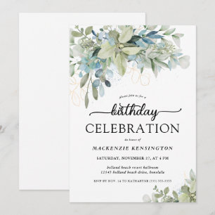Chic Eucalyptus Greenery Birthday Celebration Inbjudningar