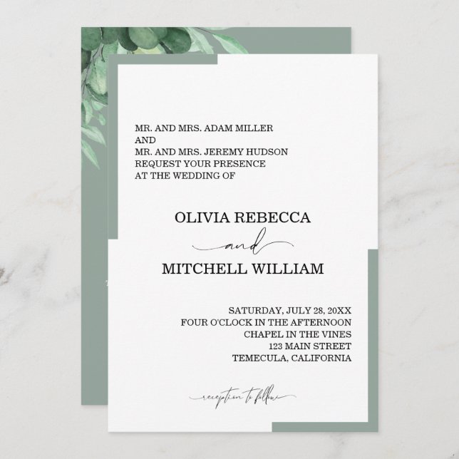 Chic Eucalyptus Greenery Bröllop (Fram/baksida)