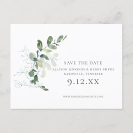 Chic Eucalyptus Greenery Bröllop spara datum Meddelande Vykort