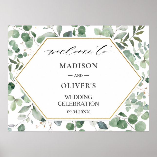Chic Eucalyptus Greenery Bröllop Välkomstskylt Poster (Framsidan)