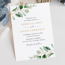 Chic Eucalyptus Greenery Guld bröllopsinbjudan