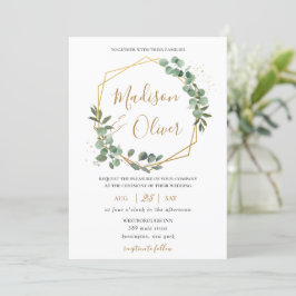 Chic Eucalyptus Greenery Guld Geometric Bröllop Inbjudningar