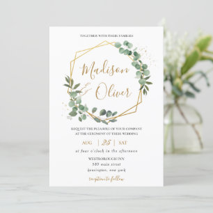 Chic Eucalyptus Greenery Guld Geometric Bröllop Inbjudningar