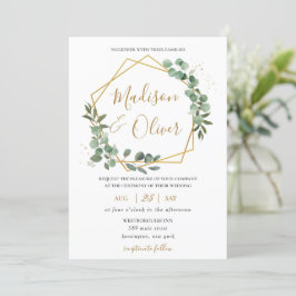 Chic Eucalyptus Greenery Guld Geometric Bröllop Inbjudningar