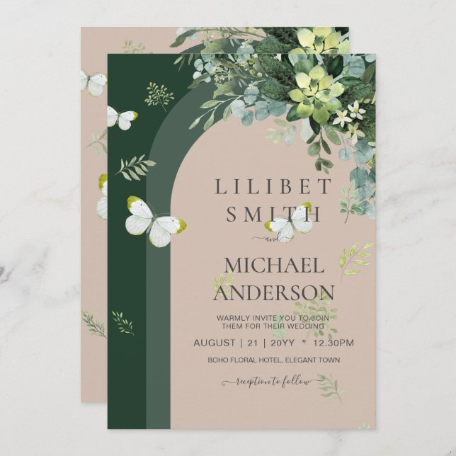 Chic Eucalyptus Greenery Lövs Emerald Bröllop (Fram/baksida)