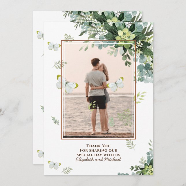 Chic Eucalyptus Greenery Lövs Emerald Bröllop Spara Datumet (Fram/baksida)