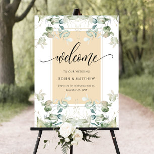 Chic, Eucalyptus Greenery Welcome Beige Tan Sign Poster