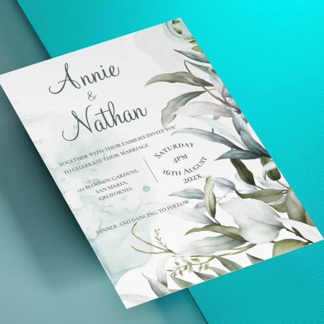 Chic Eucalyptus Grönt Löv Cute Greenery Bröllop Inbjudningar (Chic Eucalyptus Green Leaves Cute Greenery Wedding Invitation)