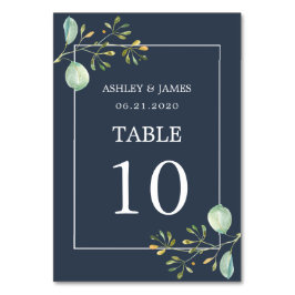 Chic Eucalyptus Grönt Navy Blue Botanical Bröllop Bordsnummer