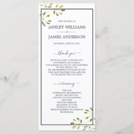 Chic Eucalyptus Grönt Navy Blue Botanical Bröllop Program