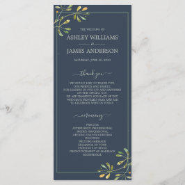 Chic Eucalyptus Grönt Navy Blue Botanical Bröllop Program